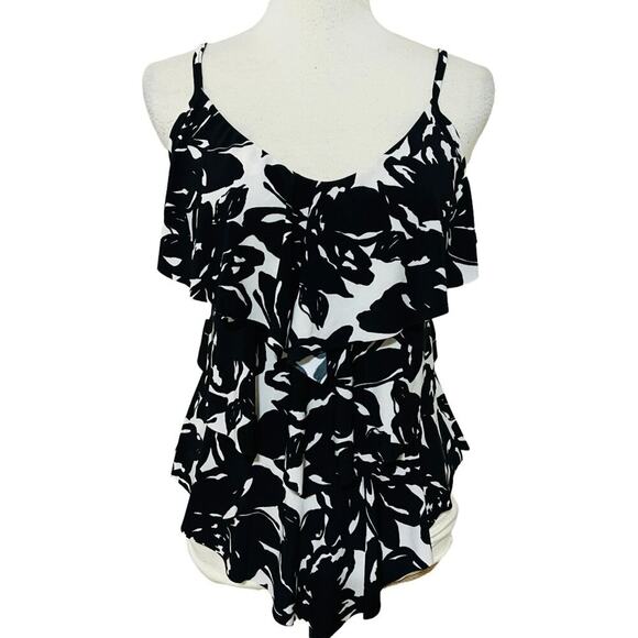 Magicsuit Magnolia Blossom Black White Rita Tankini Top Size 8 - Picture 2 of 9